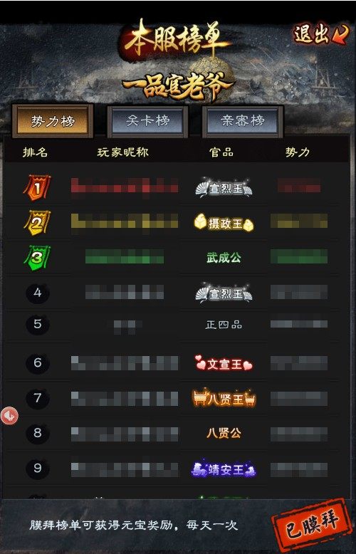 《一品官老爷》势力提升有路数平民逆袭稳健冲_游戏资讯-游民部落(gamecolg.com)